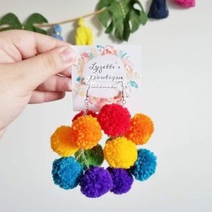 Rainbow Tassel pom pom earrings pride month